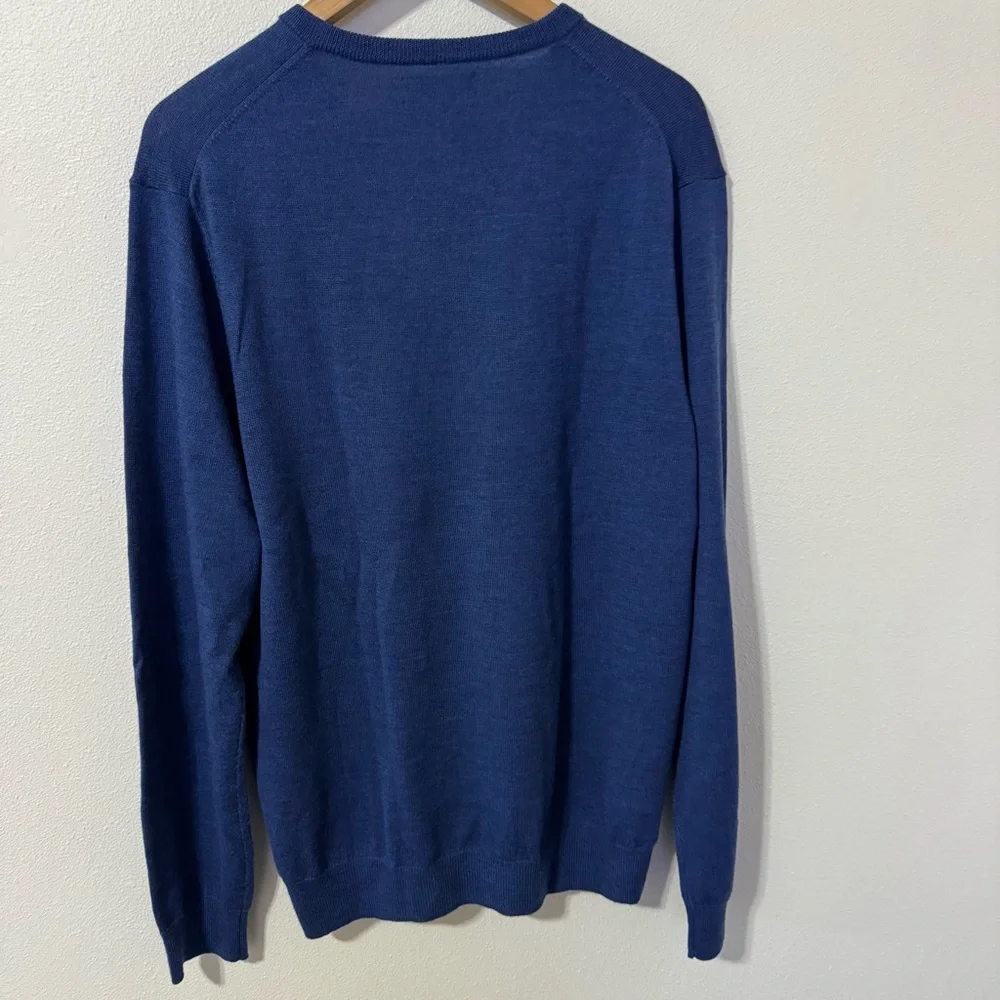 Bonobos Extra Fine Merino Wool V Neck Pullover Sweater Blue Preppy Academia-L